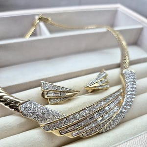 Vintage Attwood & Sawyer Gold-Tone Necklace and Earrings Set | Rhinestone Statement Jewelry in Original Box | Collectible Set