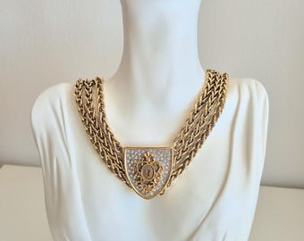 Collier Sautoir Rochas Paris Haute Couture – Style Baroque En Métal Doré, Occasion En Parfait état