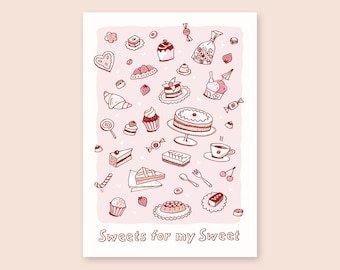 Postkarte „Sweets for my Sweet“ – Grußkarte, Illustration, Sweetheart