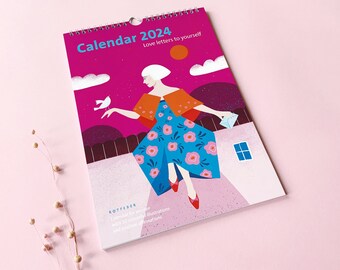 Kalender 2024 „Love letters to yourself“ – Kalender für Frauen – Selbstliebe und Achtsamkeit, Selbstmotivation, Wandkalender