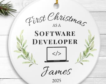 Primeiro Natal personalizado como um enfeite de desenvolvedor de software 2025 Presente de cerâmica personalizado para programador codificador Trabalhador de tecnologia Lembrança de feriado