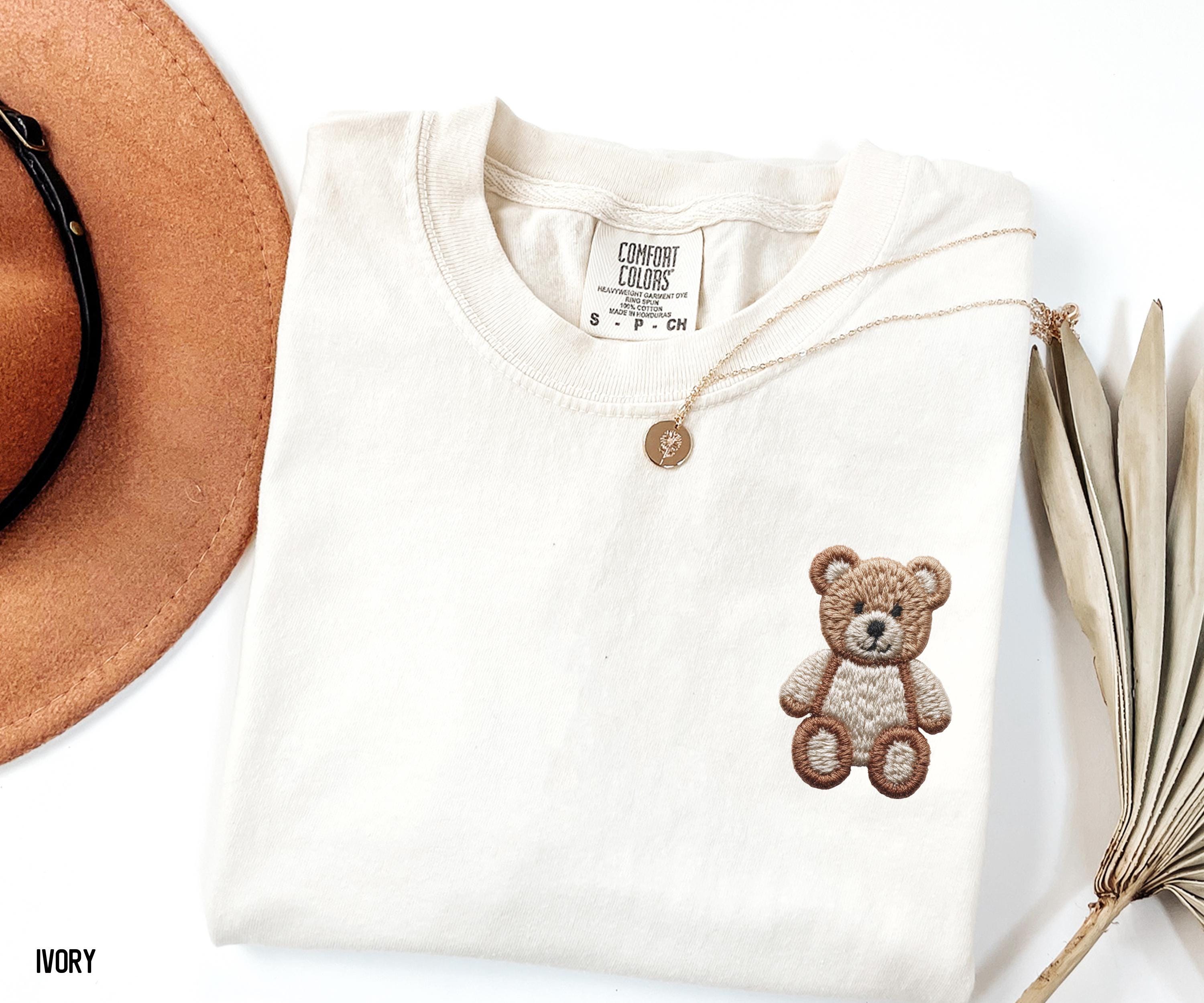 Faux Embroidered Teddy Bear Comfort Colors Shirt – Cozy Tee, Sweatshirt ...