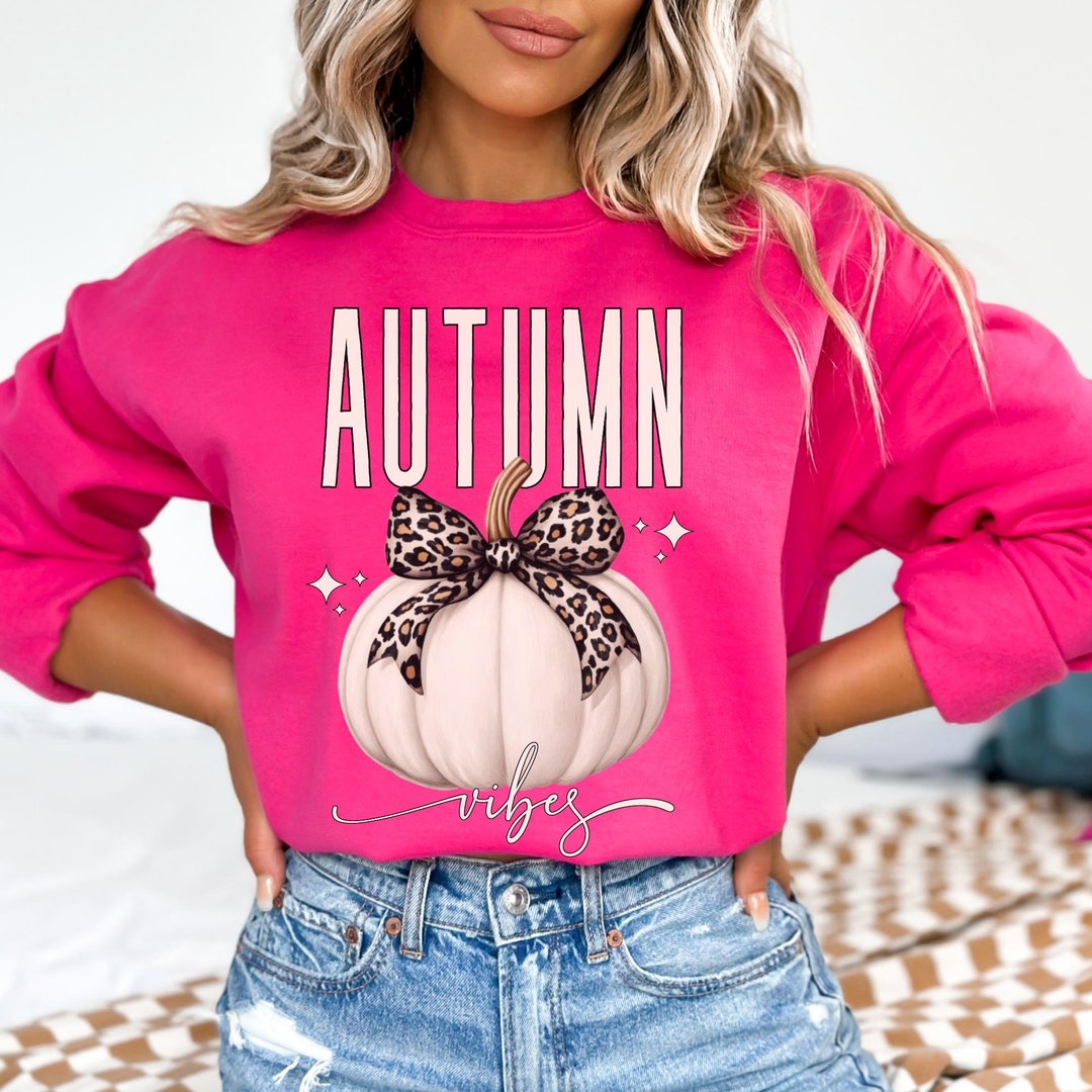 Autumn Vibes Leopard Print Bow White Pumpkin Cozy Sweatshirt Fall