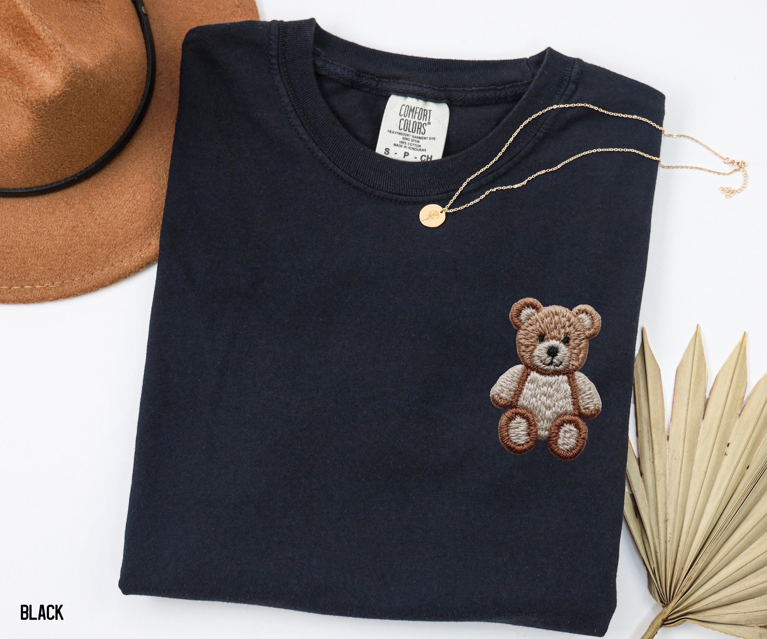 Faux Embroidered Teddy Bear Comfort Colors Shirt – Cozy Tee, Sweatshirt ...