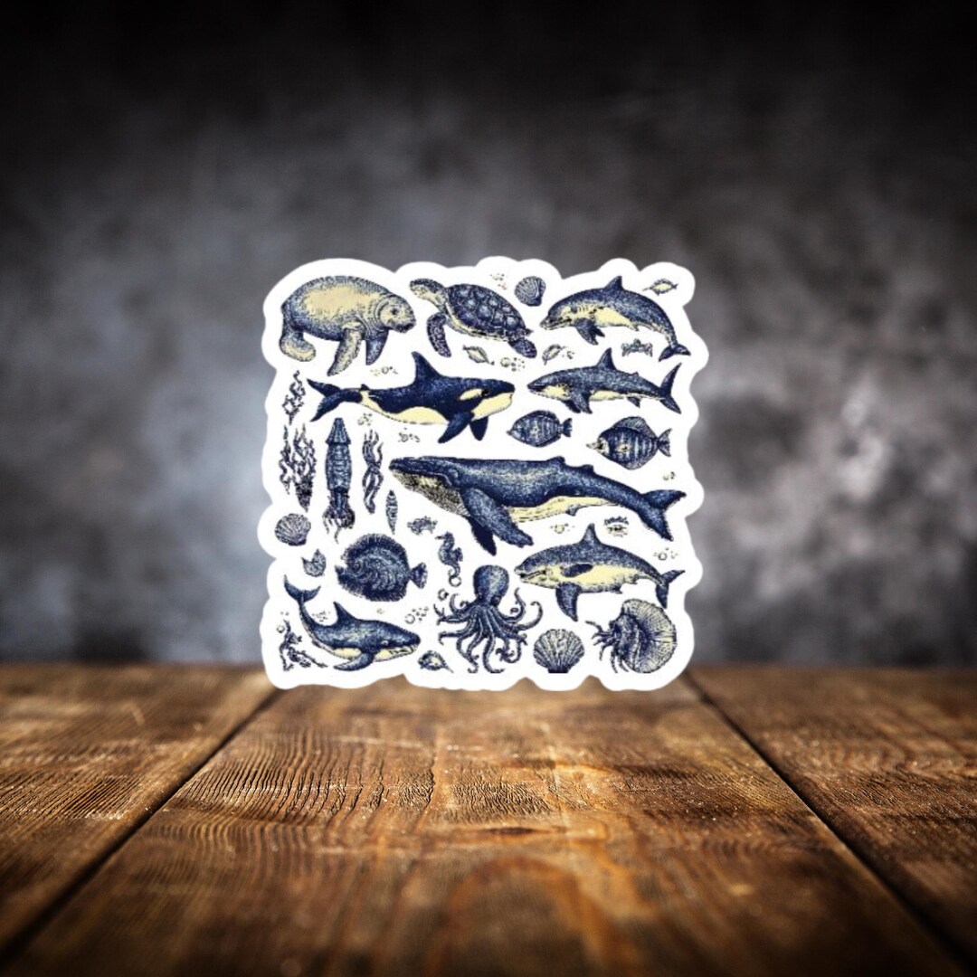Vintage Sea Creatures Sticker - Die Cut Sticker - Ocean Sticker ...