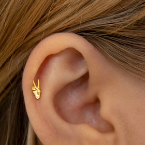 Tiny Finger Stud Earrings • 925 Sterling Silver • Small Stud Earrings • Tiny dainty earrings • Tiny gold studs • Cartilage  Earrings