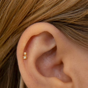Tiny Two Stone Stud Earrings • 925 Sterling Silver • Tiny dainty earrings • Tiny gold studs • Cartilage Earrings