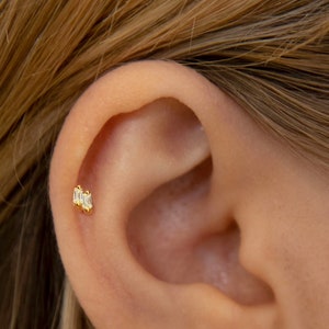 Tiny Two Baguette Stud Earrings • 925 Sterling Silver • Tiny dainty earrings • Tiny gold studs • Cartilage Earrings