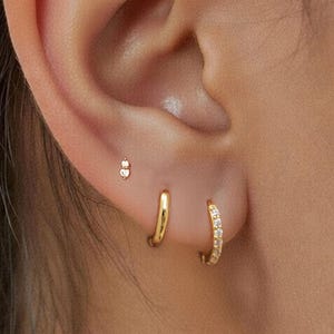 Tiny Two Stone Stud Earrings • Cz Stud Earrings • Tiny dainty earrings • Tiny gold studs