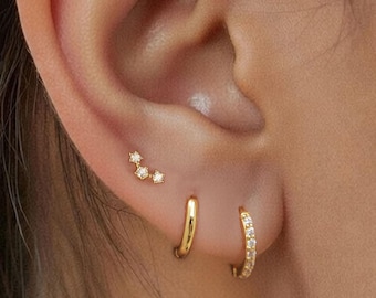 Three Stud Earring • 925 Sterling Silver • Tiny dainty earring • Tiny gold stud • Cartilage Earring • Perfect Daily Earring