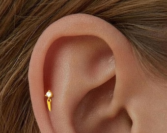 Tiny Spike Dangle Stud • Dainty Dangle Earring • Cz Stud Earring • Tiny dainty earring • Tiny gold stud
