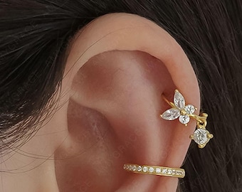 Butterfly hoop earring • 925 Sterling Silver • Huggie Hoop Earrings • cartilage hoop • hoop earrings • helix hoop • CZ Dangle Charm Hoop
