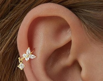 Butterfly hoop earring • 925 Sterling Silver • Huggie Hoop Earrings • cartilage hoop • hoop earrings • helix hoop • CZ Dangle Charm Hoop