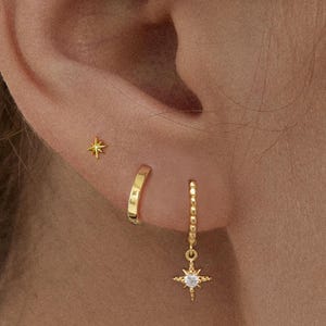 Orecchini a cerchio con stella pendente • Argento Sterling 925 • Orecchini a cerchio • Cerchio per cartilagine • Orecchini a cerchio • Cerchio per elica