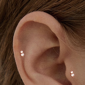 Tiny Two Stone Stud Earrings • Cz Stud Earrings • Tiny dainty earrings • Tiny gold studs