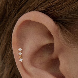 Cz dangle stud Earrings • 925 Sterling Silver • Stud Earrings • Tiny dainty earrings • Tiny gold studs • Cartilage Earrings