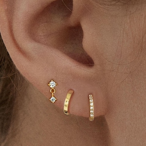 Cz dangle stud Earrings • 925 Sterling Silver • Stud Earrings • Tiny dainty earrings • Tiny gold studs • Cartilage Earrings