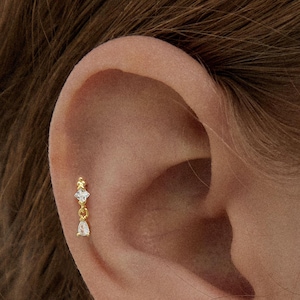 Cz dangle stud Earrings • 925 Sterling Silver • Stud Earrings • Tiny dainty earrings • Tiny gold studs • Cartilage Earrings