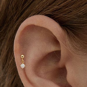 Opal dangle stud • 925 Sterling Silver • Stud Earrings • Tiny dainty earrings • Tiny gold studs • Cartilage Earrings