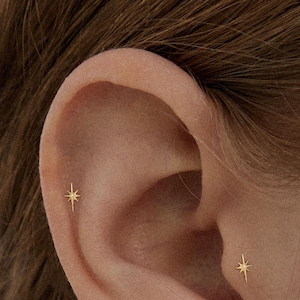 Puces d'oreilles minuscules en étoile • Puces d'oreilles fines • Puces d'oreilles • Petite boucle d'oreilles délicates • Petit clou d'oreilles en or