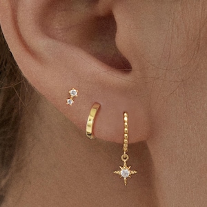 Tiny Two Stone Stud Earrings • 925 Sterling Silver • Tiny dainty earrings • Tiny gold studs • Cartilage Earrings