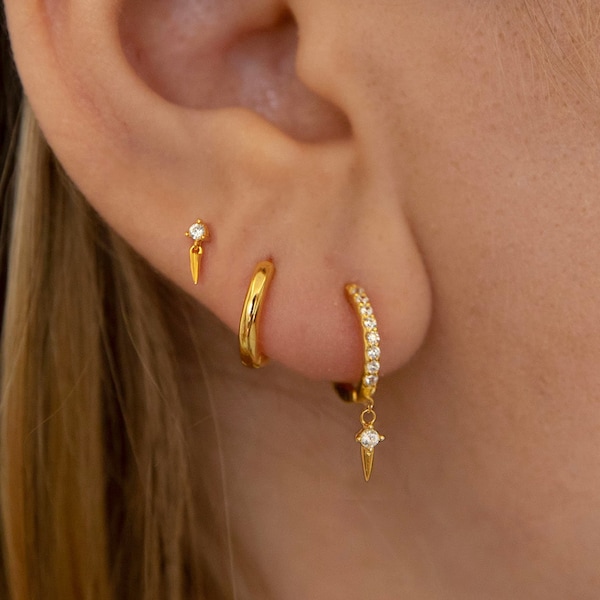 Tiny Spike Hoop Earrings • 925 Sterling Silver • Huggie Hoop Earrings • cartilage hoop • hoop earrings • helix hoop