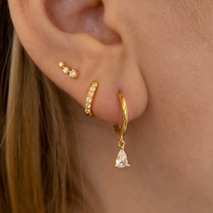 Cz Dangle Hoop Earrings • 925 Sterling Silver • Huggie Hoop Earrings • cartilage hoop • hoop earrings • helix hoop