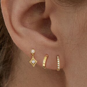 Cz dangle stud Earrings • 925 Sterling Silver • Stud Earrings • Tiny dainty earrings • Tiny gold studs • Cartilage Earrings