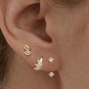 Two Marquise Stud Earring   • 925 Sterling Silver • Stud Earrings • Tiny dainty earrings • Tiny gold studs • Cartilage Earrings