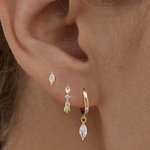 Orecchini a cerchio Marquise Huggie Hoop • Argento Sterling 925 • Orecchini a cerchio Huggie • Cerchio per cartilagine • Orecchini a cerchio • Cerchio per elica