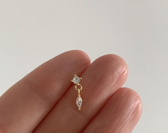 Cz dangle stud Earrings • 925 Sterling Silver • Stud Earrings • Tiny dainty earrings • Tiny gold studs • Cartilage Earrings