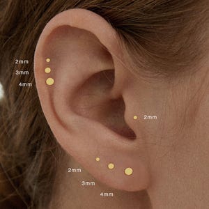 PAIR ITEM • 2mm-4mm Disk Stud Earrings • 925 Sterling Silver • Tiny dainty earrings • Tiny gold studs • Cartilage Earrings • Tiny Flat Studs
