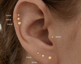 PAIR ITEM • 2mm-4mm Disc Stud Earrings • 925 Sterling Silver • Tiny dainty earrings • Tiny gold studs • Cartilage Earrings • Tiny Flat Studs