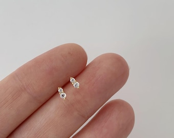 Tiny Two Stone Stud Earrings • Cz Stud Earrings • Tiny dainty earrings • Tiny gold studs
