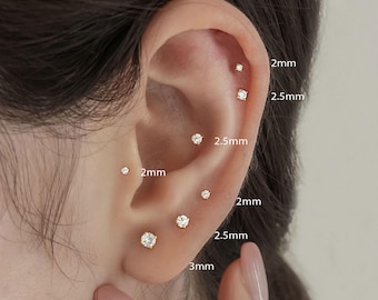 PAIR ITEM: Tiny cz stud earrings • Dainty Minimalist earrings  •  Sterling silver earring  • Gold stud earrings •