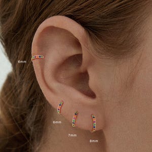 Multi Color Huggie Hoop Earrings • 925 Sterling Silver • Huggie Hoop Earrings • cartilage hoop • hoop earrings • helix hoop