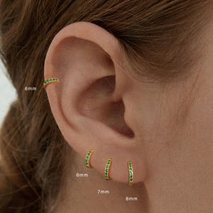 Emerald Huggie Hoop Earrings • 925 Sterling Silver • Huggie Hoop Earrings • cartilage hoop • hoop earrings • helix hoop