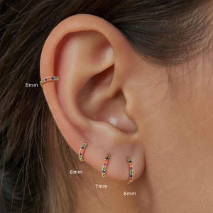 Multi Color Huggie Hoop Earrings • 925 Sterling Silver • Huggie Hoop Earrings • cartilage hoop • hoop earrings • helix hoop