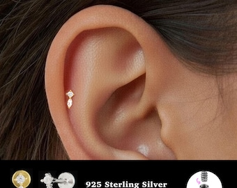 18/16G Tvåstens invändigt gängad • 925 sterlingsilver • Tragusörhänge • Platt baksida örhänge • Helix • Conch • Broskörhänge