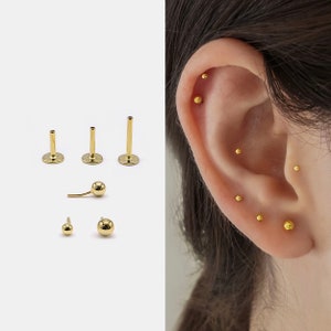 18g Push Pin Labret Stud • 925 Sterling Silver • Tiny Ball Stud • Tiny flat stud • Tragus Stud • Flat Back Earring • Conch • Cartilage Stud