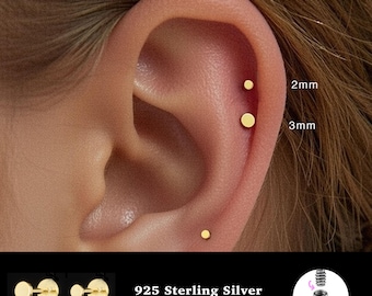 18/16G Disc Internally Threaded Labret • 925 Sterling Silver • Tragus Stud • Flat Back Earring • Helix • Conch • Cartilage Stud