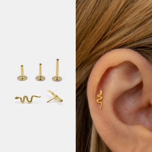 18g Push Pin Labret Stud • 925 Sterling Silver • Tiny Snake Stud • Tragus Stud • Flat Back Earring • Helix • Conch • Cartilage Stud