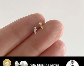 18/16G Two Stone Internally Threaded • 925 Sterling Silver • Tragus Stud • Flat Back Earring • Helix • Conch • Cartilage Stud