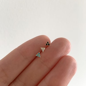 Tiny Triangle Stud Earrings • White Cz Earrings • Tiny dainty earrings • Tiny gold studs • Black Stone Stud • Turquoise Stud
