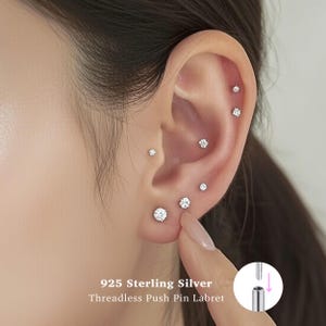 Perno de presión para labio de 18 g • Plata de ley 925 • Perno para trago • Pendiente de espalda plana • Hélice • Caracola • Perno para cartílago