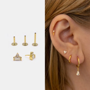 18 g pushpin labret-knop • 925 sterlingzilver • Kleine baguette-knop • Tragusknop • Oorbel met platte achterkant • Helix • Conch • Kraakbeenknop