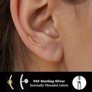 Escalador de barra de 18/16 g con rosca interna • Plata de ley 925 • Perno para trago • Pendiente con parte posterior plana • Hélice • Caracola • Perno para cartílago