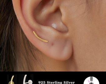 18/16G Bar Climber Internally Threaded • 925 Sterling Silver • Tragus Stud • Flat Back Earring • Helix • Conch • Cartilage Stud