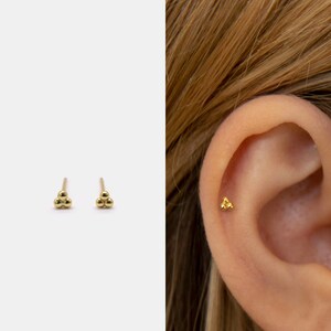 Three Ball Stud Earrings • 925 Sterling Silver • Small Stud Earrings • Tiny dainty earrings • Tiny gold studs • Cartilage Earrings