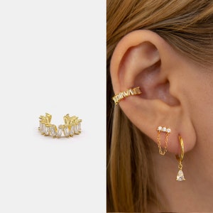 Baguette Ear Cuff • 925 Sterling Silver • No Piercing • Sterling Silver Ear Cuff - Dainty Ear Cuff